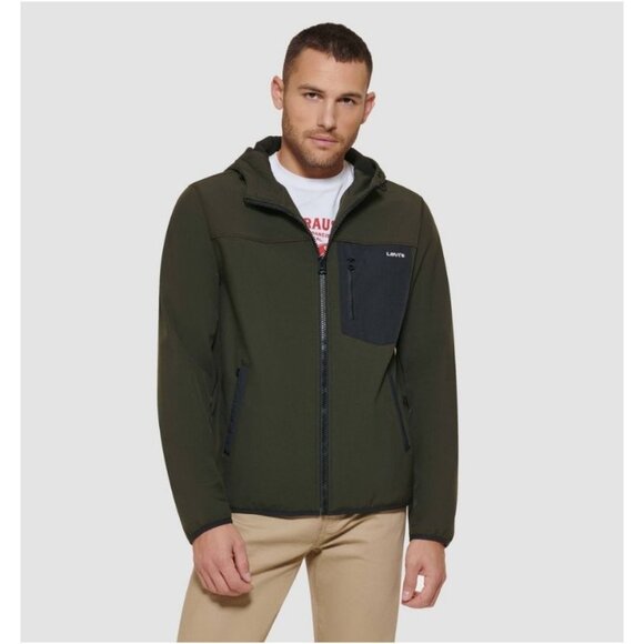 Levi's Men's Hooded SoftShell Jacket Olive Green 2XL - Picture 1 of 5